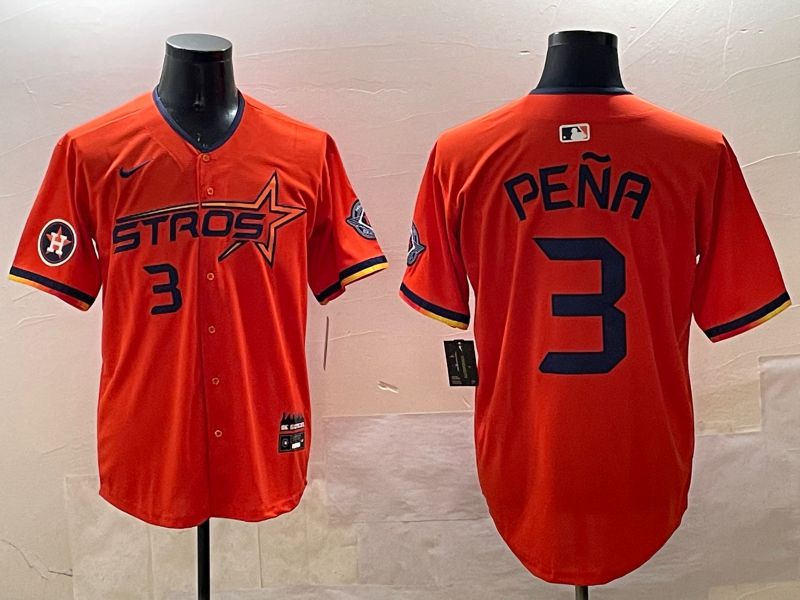 Men Houston Astros 3 Pena Orange Three generations Joint Name 2025 Nike MLB Jersey style 8